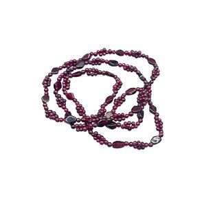 Vintage Garnet Necklace Beaded Thin Strand 24" no Clasp Small Station Clusters